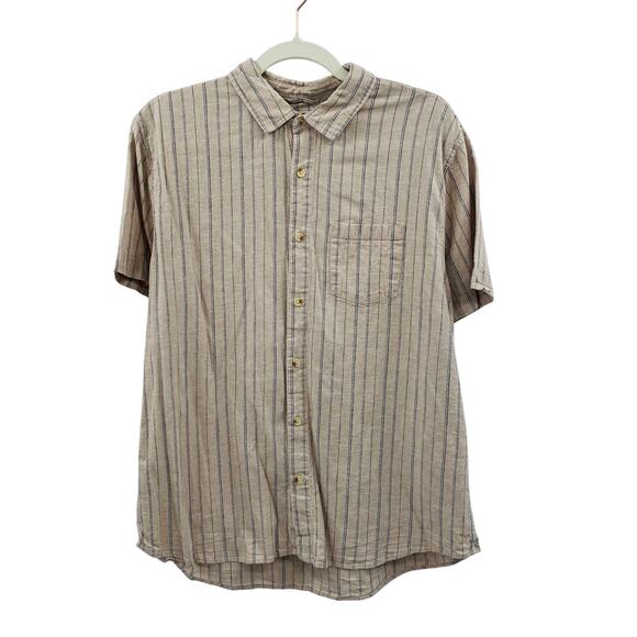 Marine Layer tan blue striped button down M/L - Picture 1 of 3